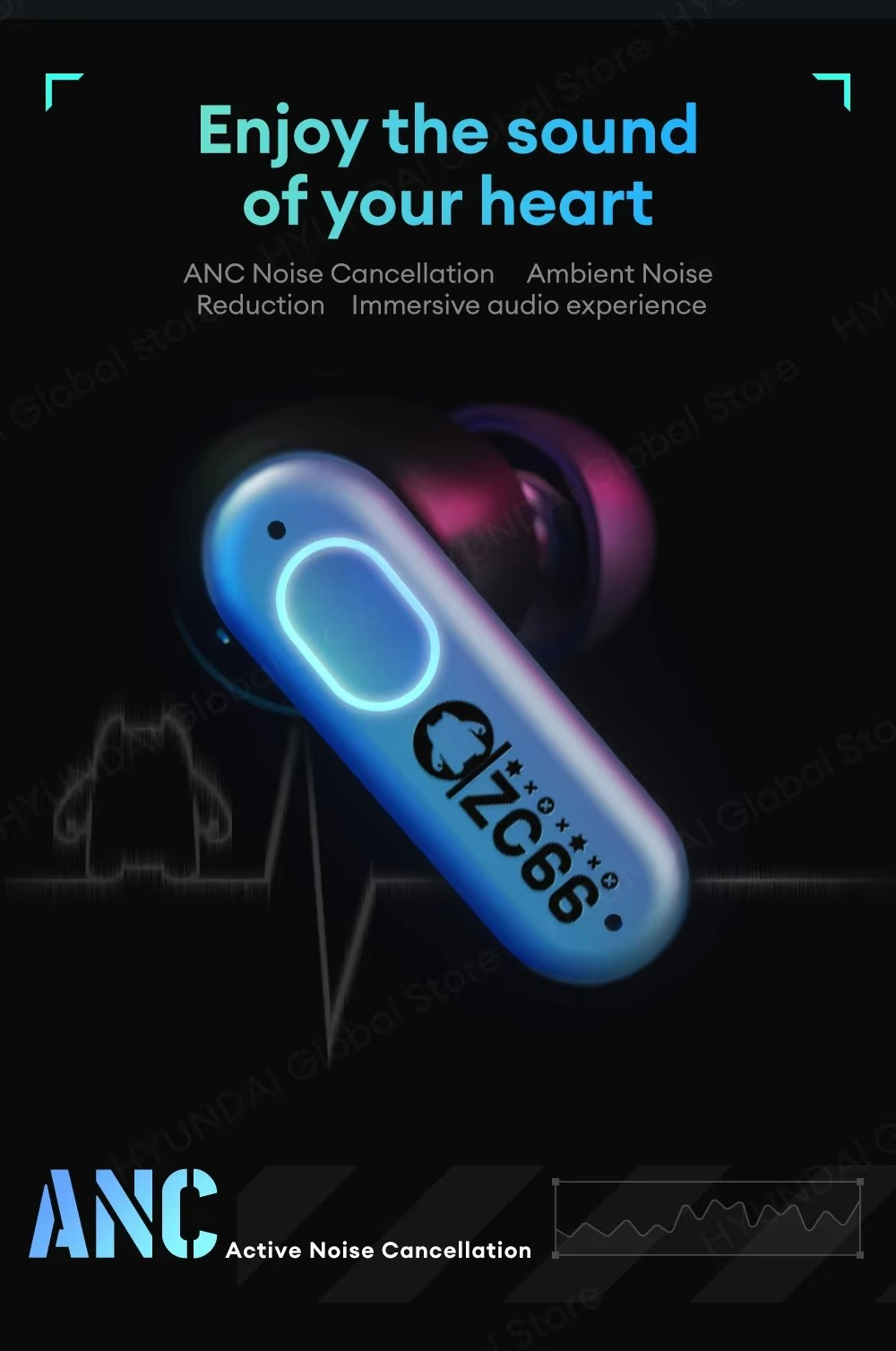 ZOMBIESCAT Bluetooth Wireless RGB Light ANC Earbuds