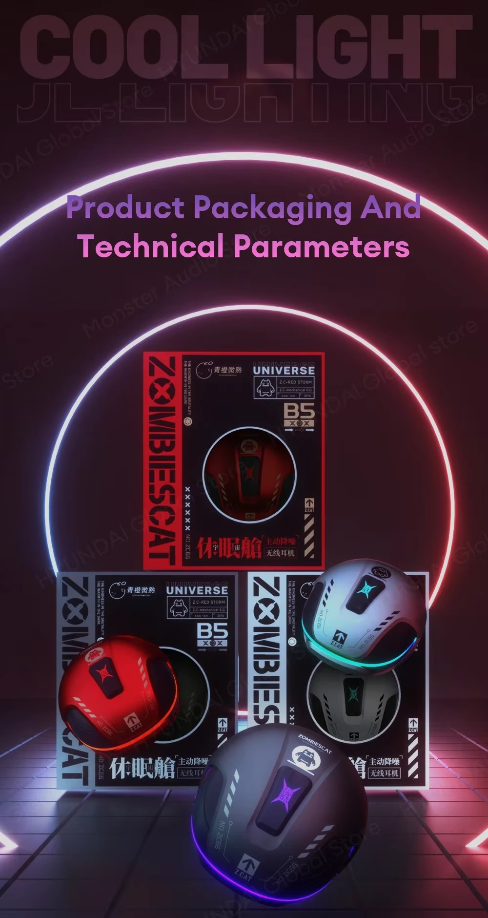 ZOMBIESCAT Bluetooth Wireless RGB Light ANC Earbuds