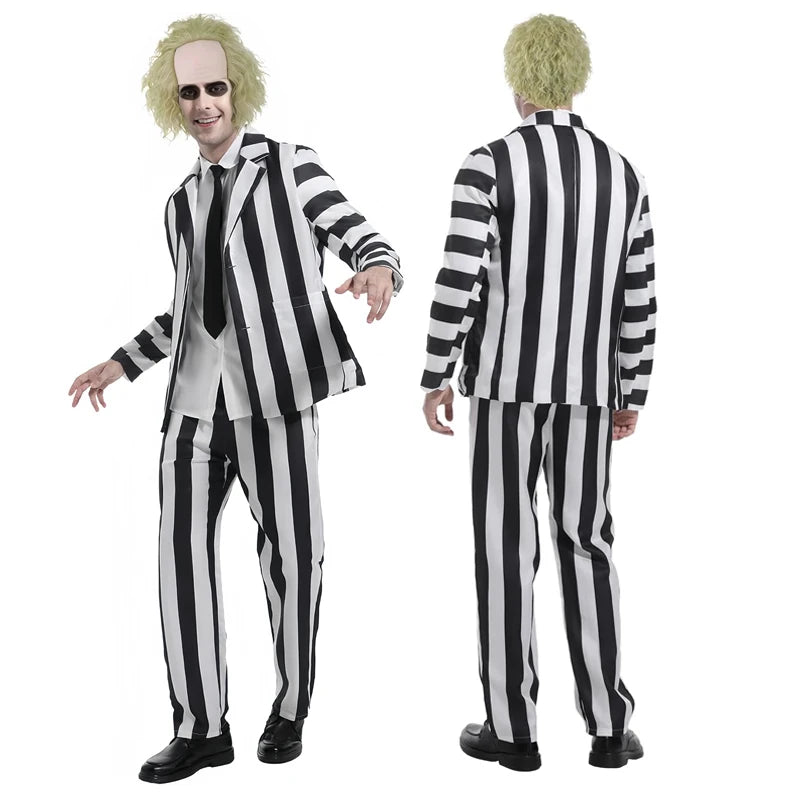 Beetlejuice Scary Striped Halloween Suit Costume