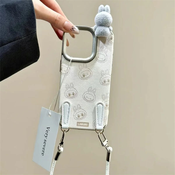 Cute Hanging Labubu iPhone Case For 14, 15, 16, Pro, Pro Max