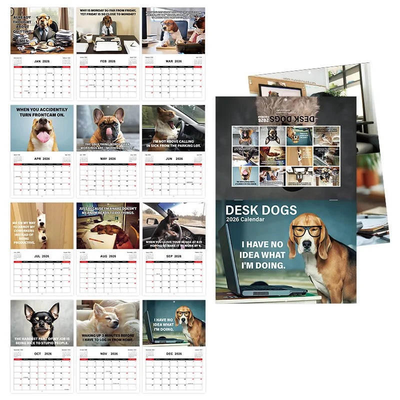 Funny Desk Dogs Calendar 2026