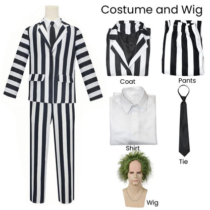 Beetlejuice Scary Striped Halloween Suit Costume