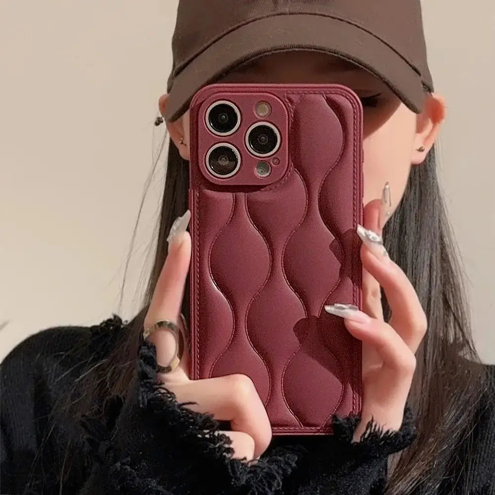 Luxury Wavy Down Jacket Texture iPhone Case For 16 15 14 13 12 11 Pro Max