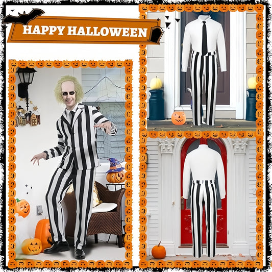 Beetlejuice Scary Striped Halloween Suit Costume