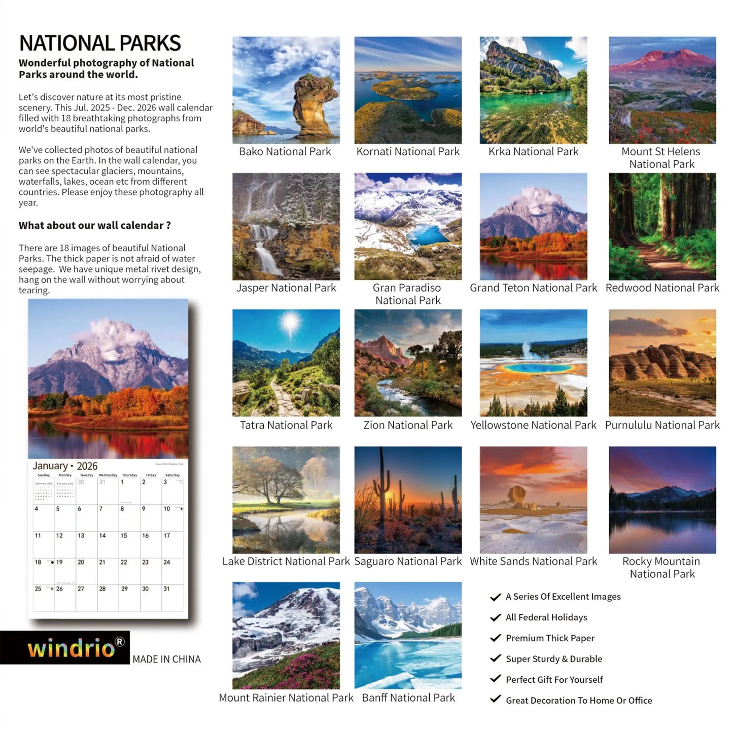 National Parks 2026 Calendar