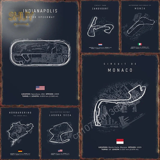 World Circuit Racetracks Metal Poster Wall Art