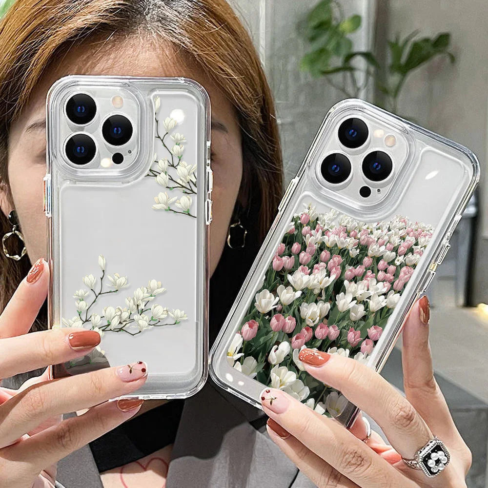 Floral Soft iPhone Case Cover For 11, 12, 13, 14, 15, 16 Models