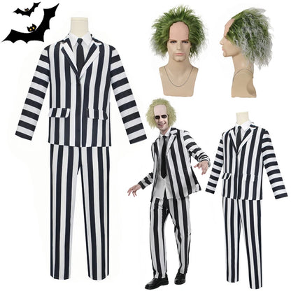 Beetlejuice Scary Striped Halloween Suit Costume