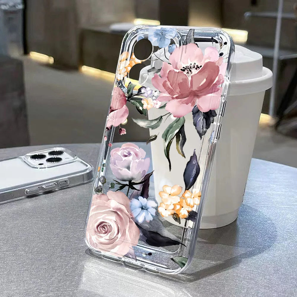 Floral Soft iPhone Case Cover For 11, 12, 13, 14, 15, 16 Models