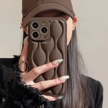 Luxury Wavy Down Jacket Texture iPhone Case For 16 15 14 13 12 11 Pro Max