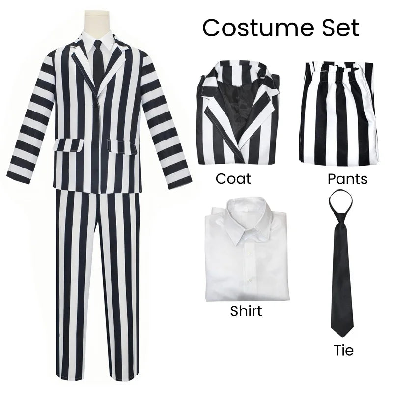 Beetlejuice Scary Striped Halloween Suit Costume