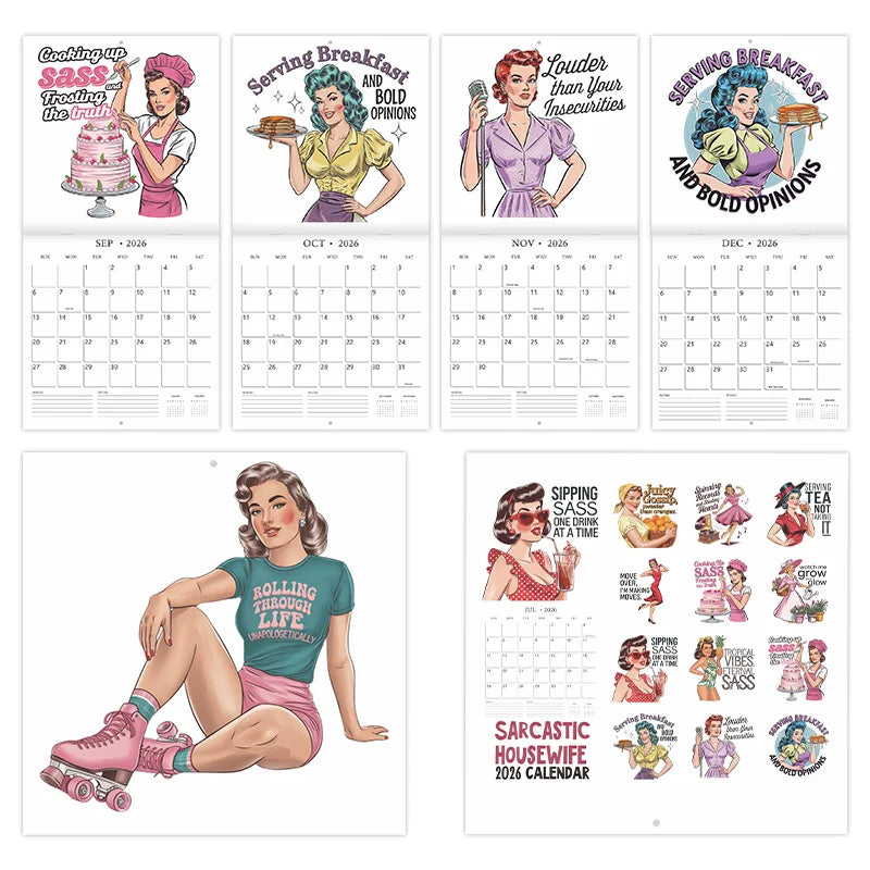 Funny Vintage Art Sarcastic Housewife 2026 Planner Calendar