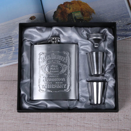 Vintage Stainless Steel Whiskey Flask Gift Set