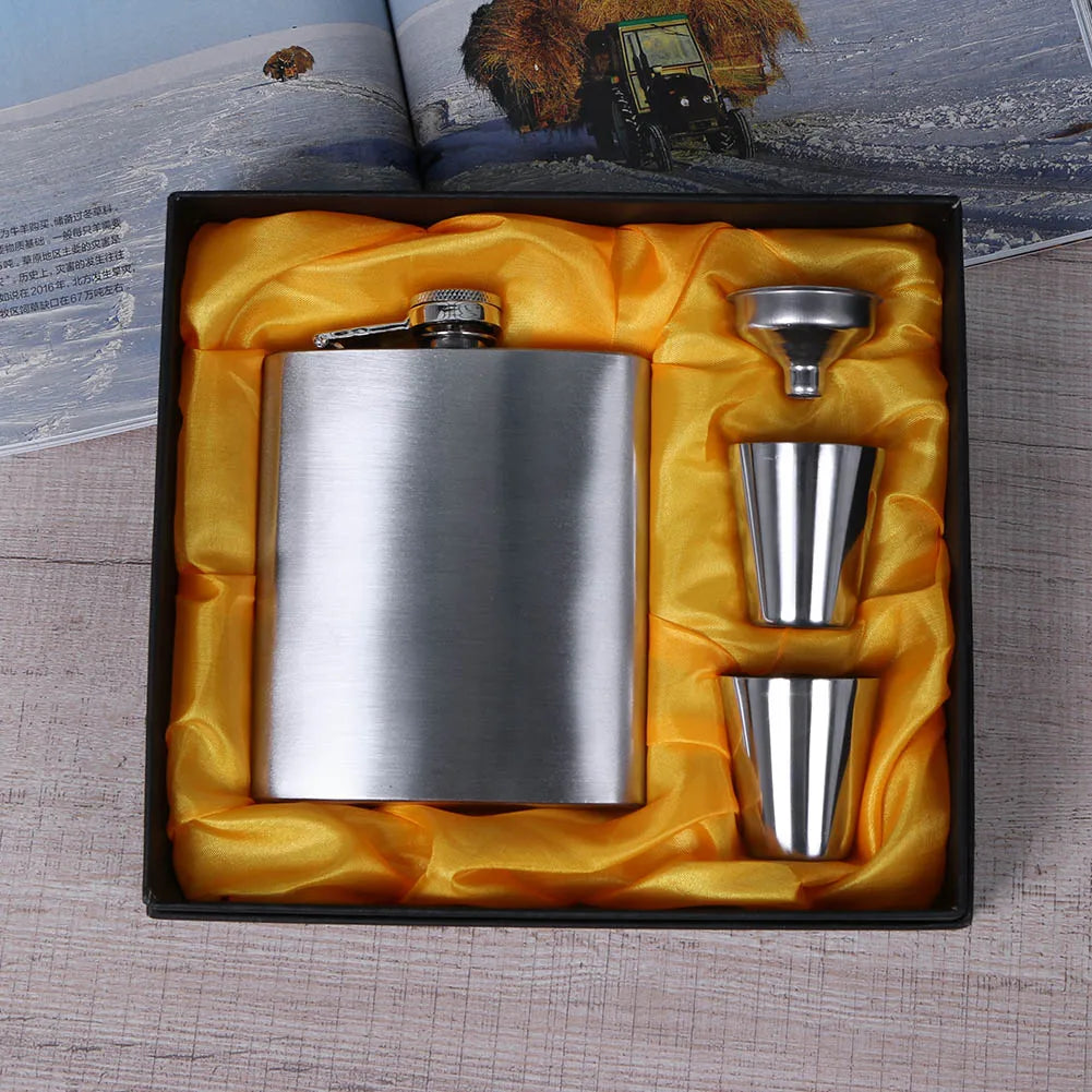 Vintage Stainless Steel Whiskey Flask Gift Set