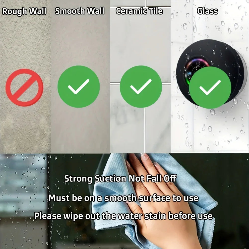 Waterproof Wireless Bluetooth LED Shower Speaker