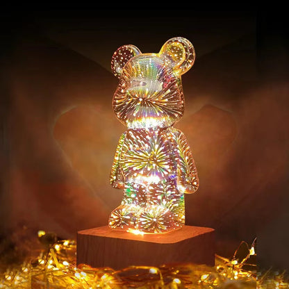 3D Bear Colorful Fireworks LED USB Night Light