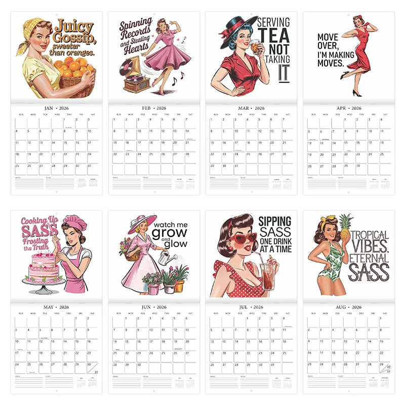 Funny Vintage Art Sarcastic Housewife 2026 Planner Calendar