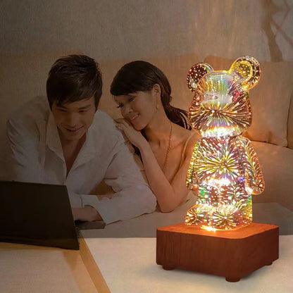 3D Bear Colorful Fireworks LED USB Night Light