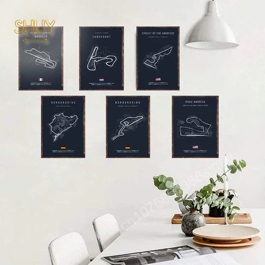 World Circuit Racetracks Metal Poster Wall Art
