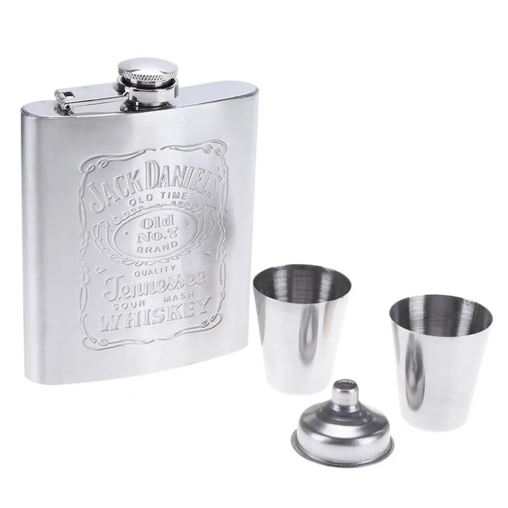 Vintage Stainless Steel Whiskey Flask Gift Set