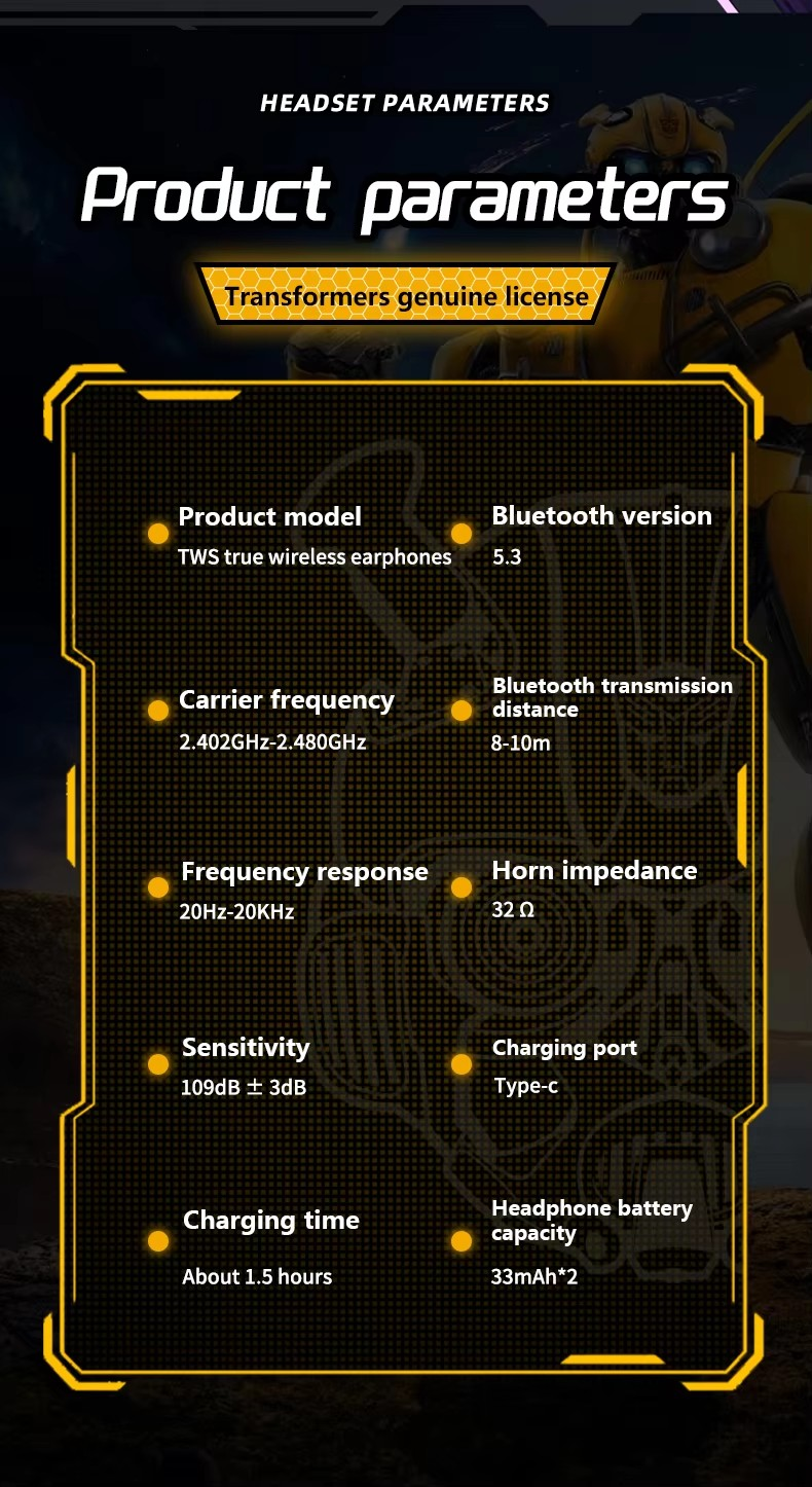 Transformers Bluetooth Wireless Earbud Headphones