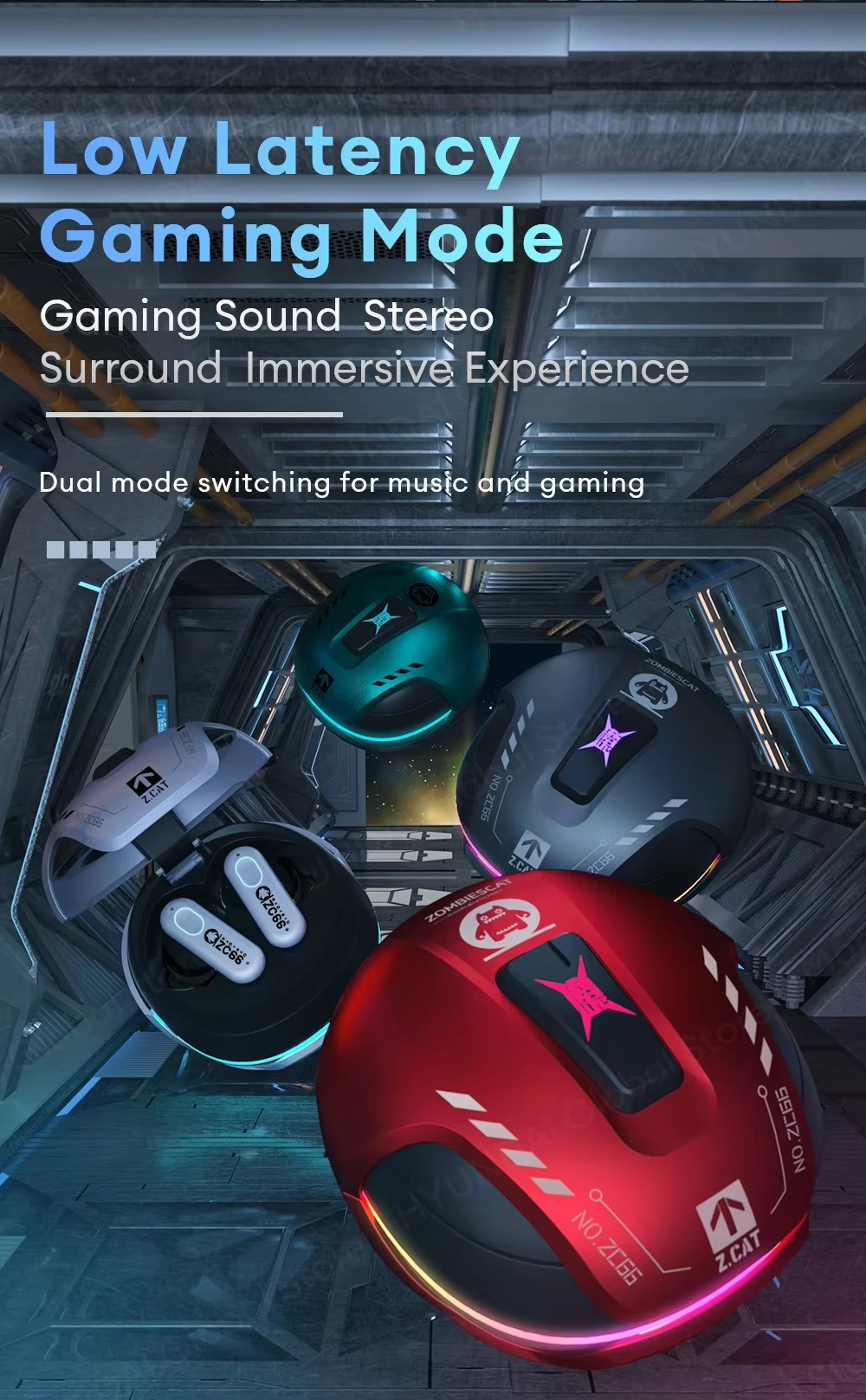 ZOMBIESCAT Bluetooth Wireless RGB Light ANC Earbuds